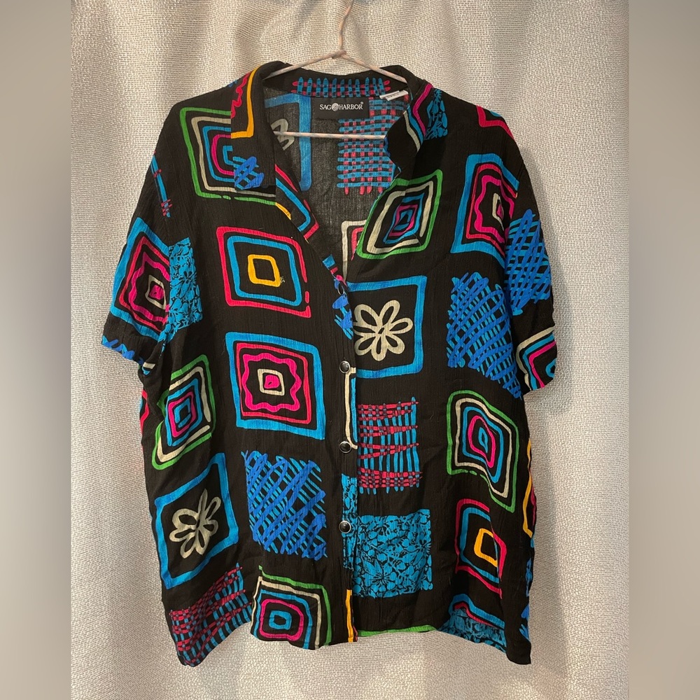 Funky Pattern Rayon Button-Down Shirt - image 1